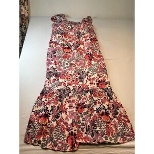 Knox Rose Midi Dress Womens Small Burgundy Pink Floral Lined Sleeveless Ruffle